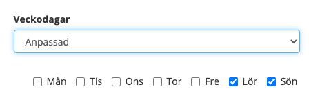 Veckodagar för rabattkod med anpassade dagar